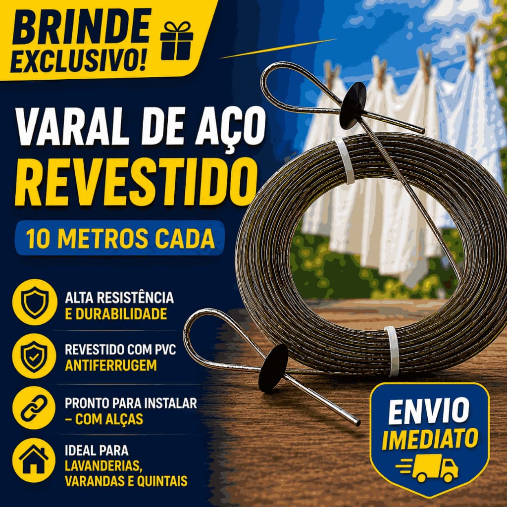 Kit 3 Varal de Aço Revestido Corda de Varal Reforçada 10 Metros cada