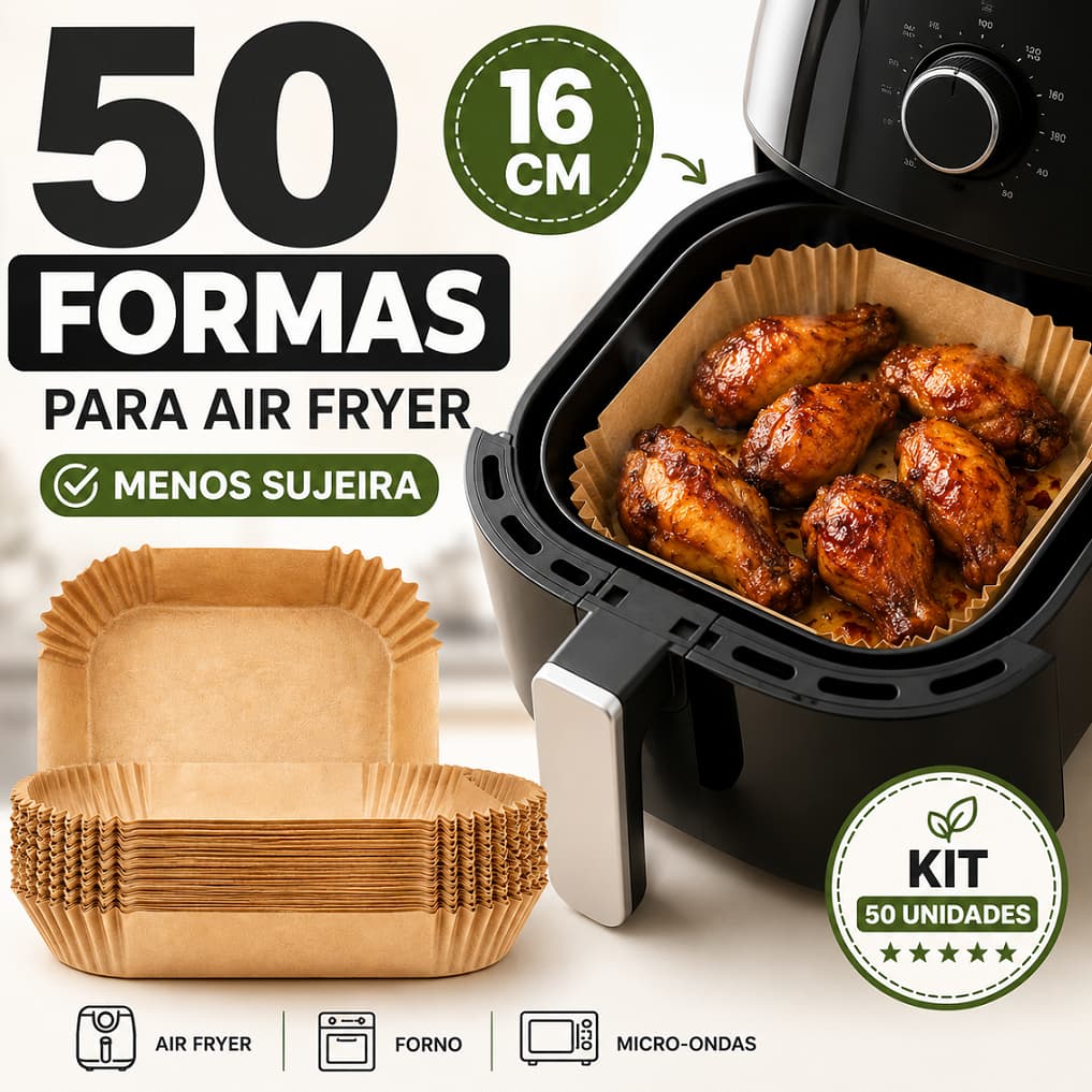 Kit 50 ou 100 Forma Descartável de Papel para Fritadeira Airfryer 2,5 litros Quadrada Original