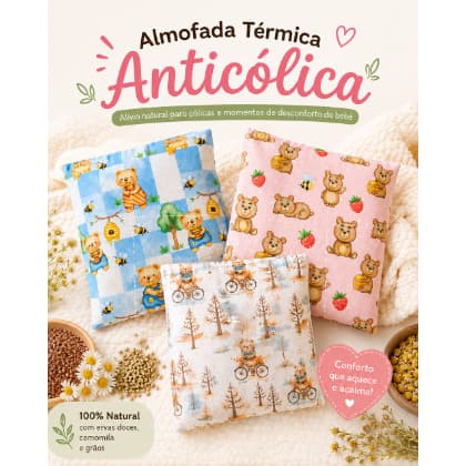 Almofada Térmica Anticólica para Bebê | Natural | 100% Algodão | Alívio de Cólicas | Estampas Variadas| Bolsa Térmica
