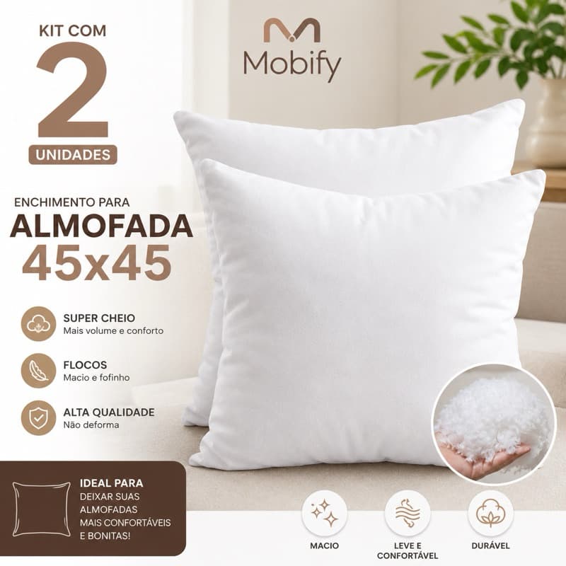 Kit 2 Enchimento para Almofadas Refil 45x45cm Super Cheia Macia Decorativa Sofá Cama
