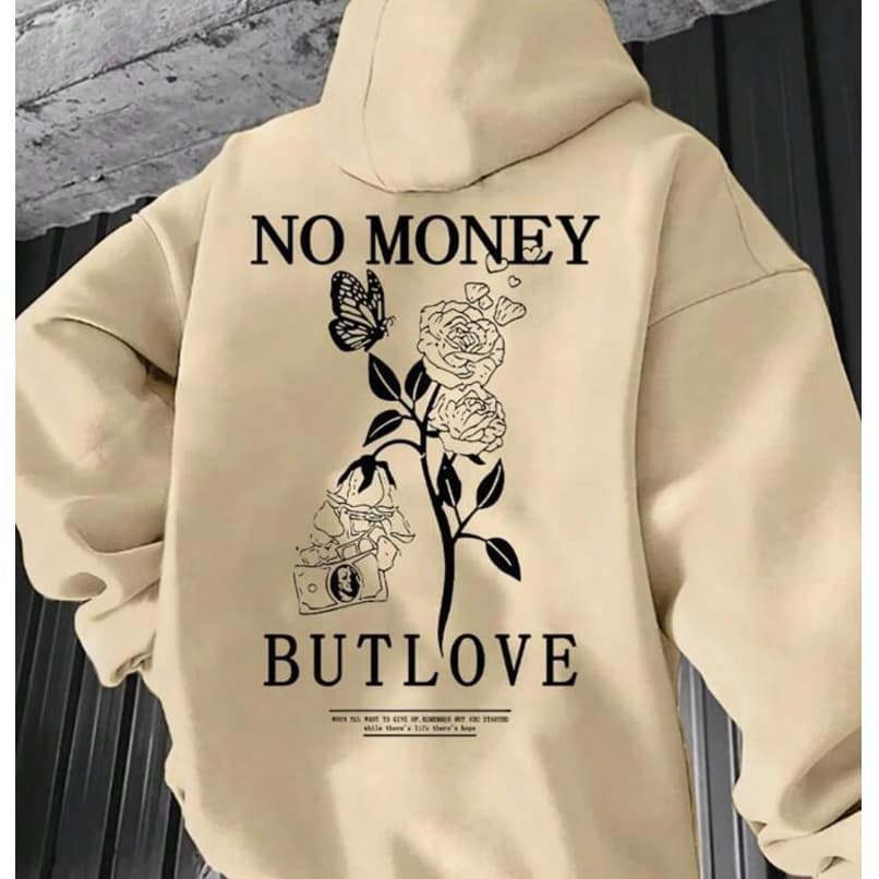Moletom Canguru No Money But Love Capuz e Bolso Flanelado Unissex Masculino Feminino Blusa De Frio 100% Algodão