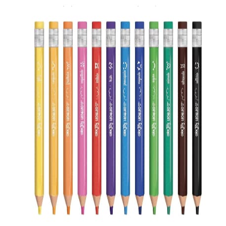 Leo&Leo Lápis de Cor Jumbo Apagável 12 Cores - Ideal para Mãos Pequenas com Borracha Individual