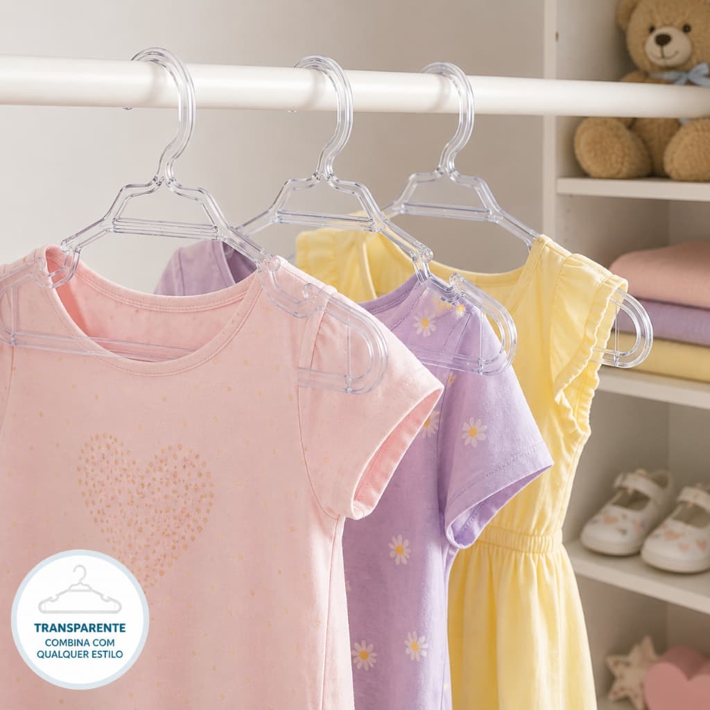 Kit 3 Cabides Infantil Criança Reforçado Transparente