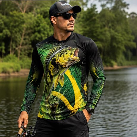 Camisa de Pesca Masculina Manga Longa Proteção UV Tucunaré