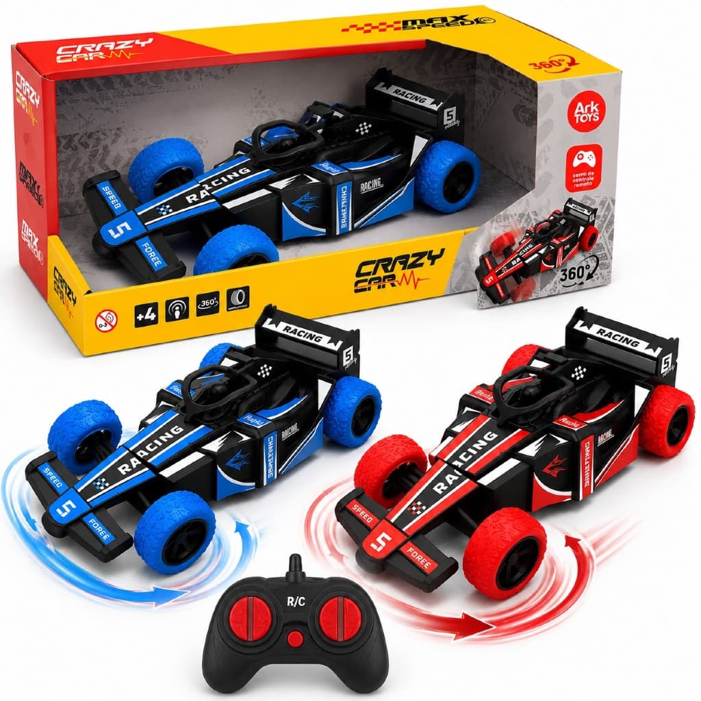Carrinho Controle Remoto Crazy Car 360° Drift Fórmula 1 Giro Completo Infantil com Pneus Texturizados
