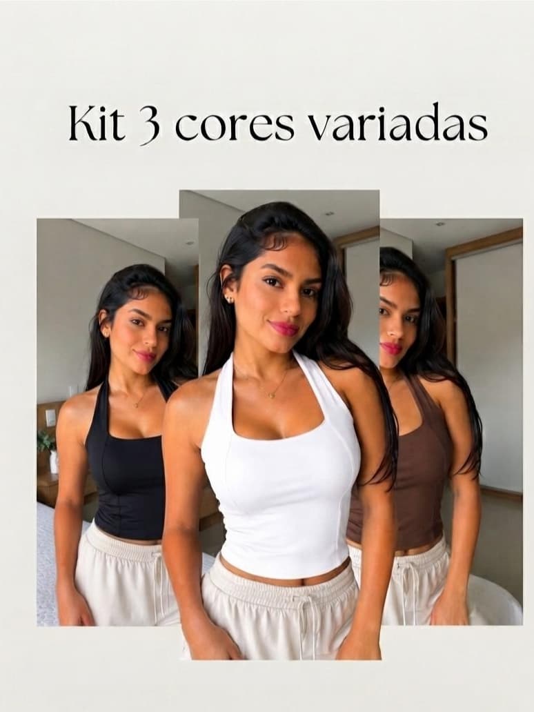 Kit 3 Blusas Top Cropped Feminino Cores Variadas Frente Unica Moda Verao Casual Gringa