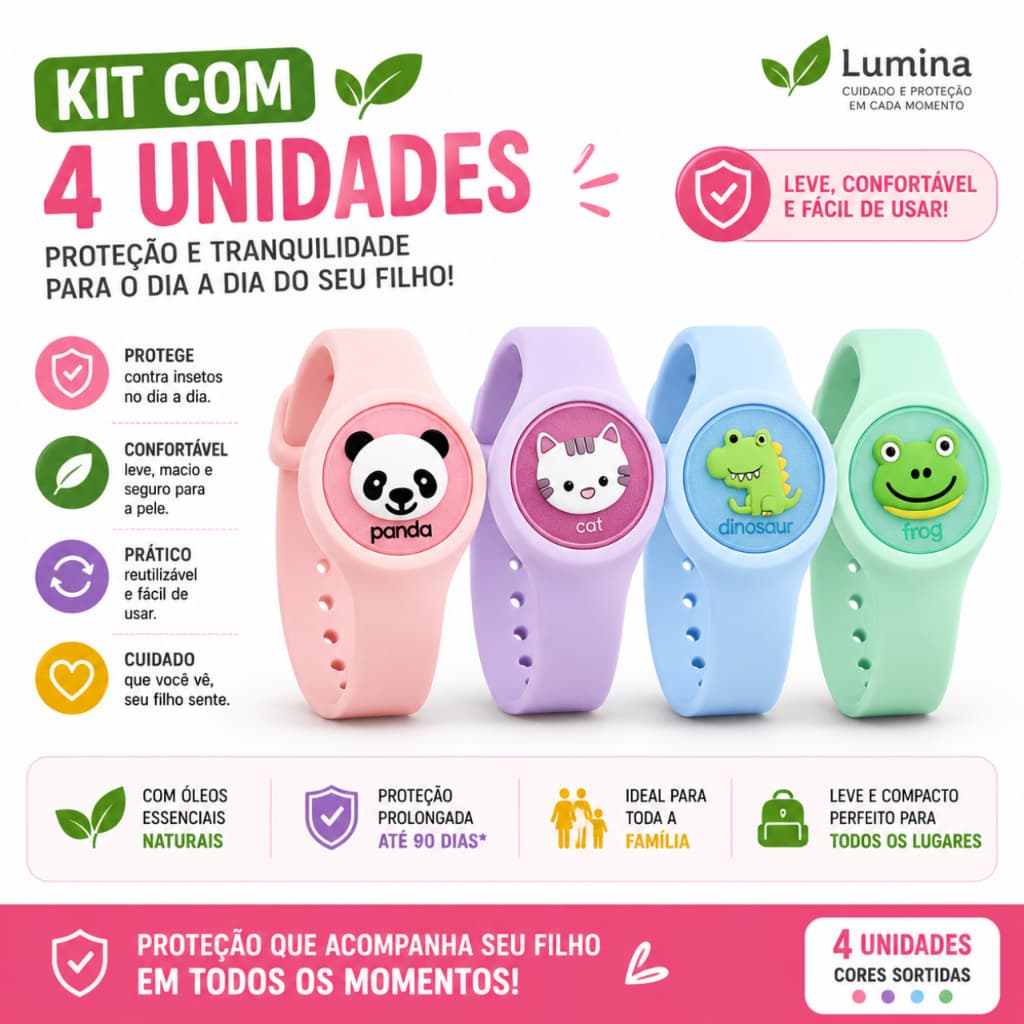 Pulseira Repelente Sem Spray Sem Creme Confortável Ajustável Contra Mosquitos e Pernilongos com LED