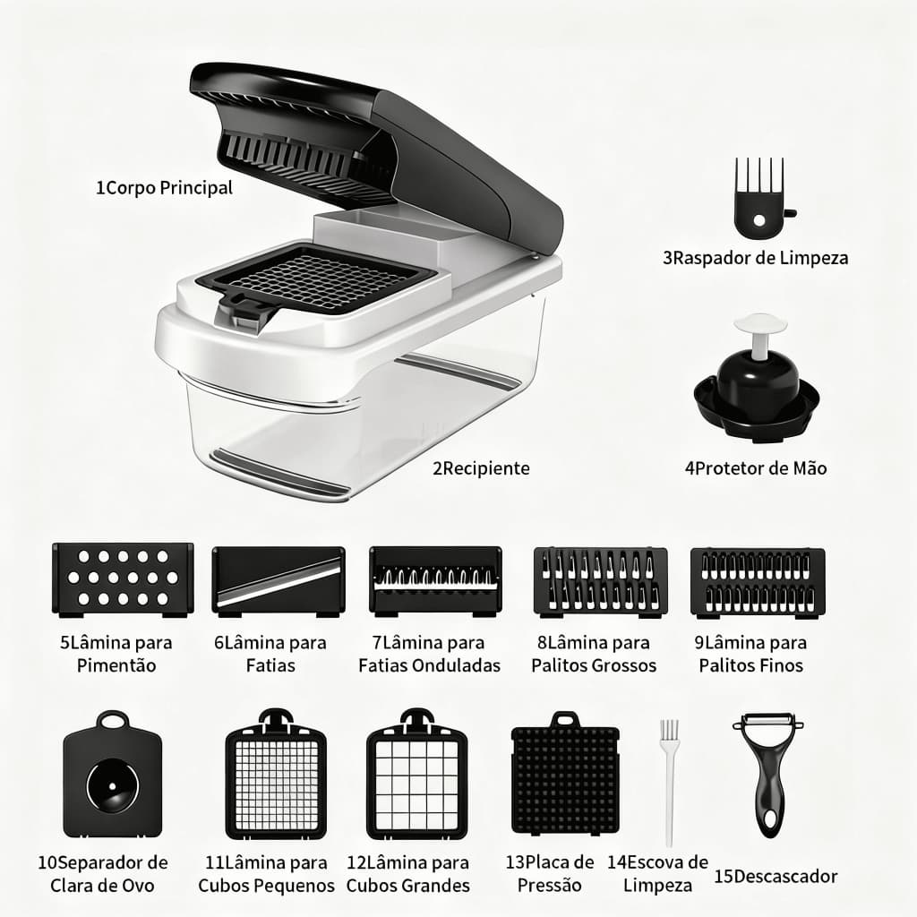 Cortador de Legumes 8 em 1 Multifuncional com Recipiente