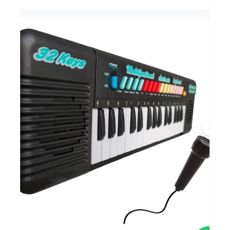 Teclado Piano Preto Musical Infantil Eletrônico 32 Teclas Com Microfone Para Criança - Hm Toys