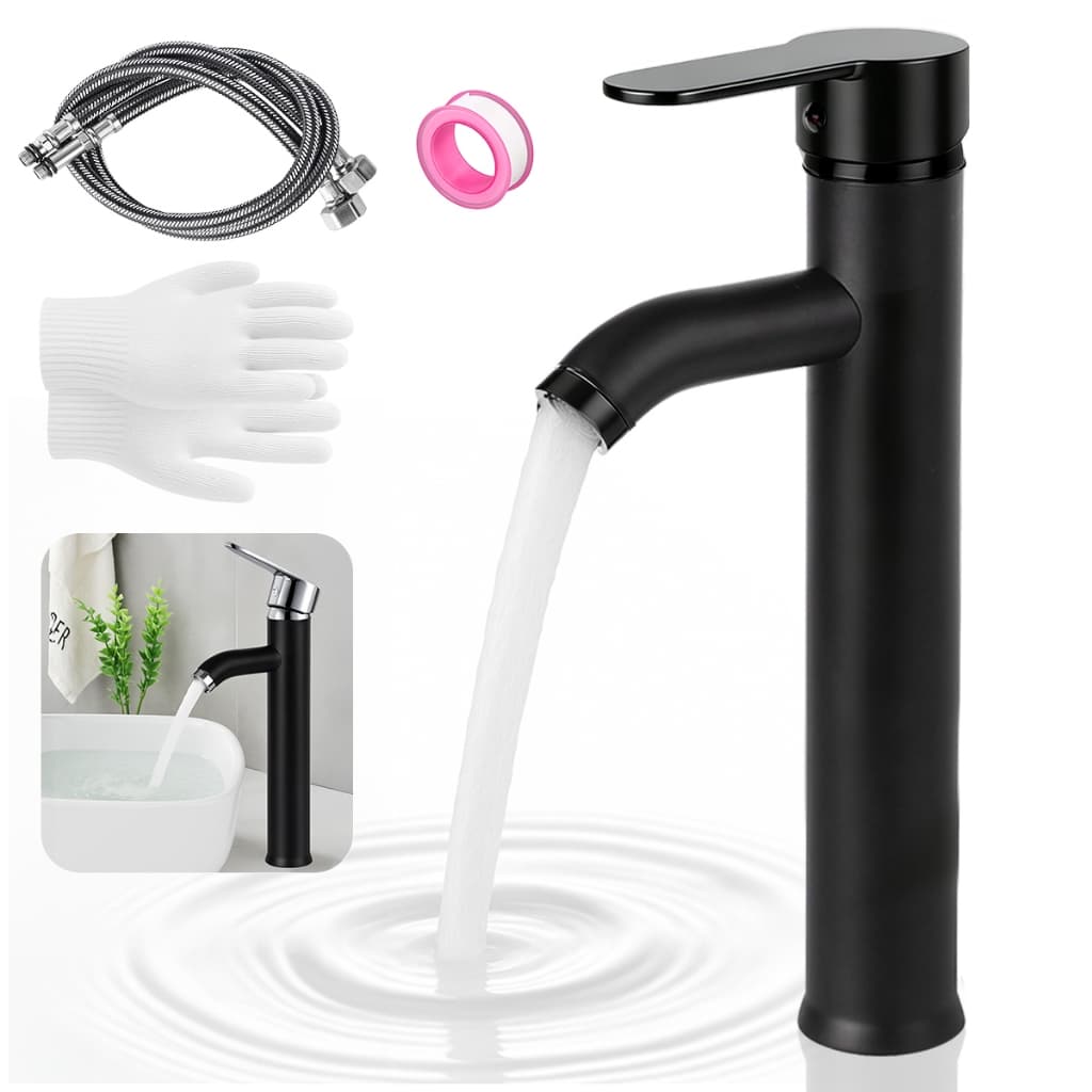 Torneira Alta Preta Inox Anti-Corrosão, Cartucho Cerâmico Anti-Vazamento, Adaptada à Tubulação Brasileira