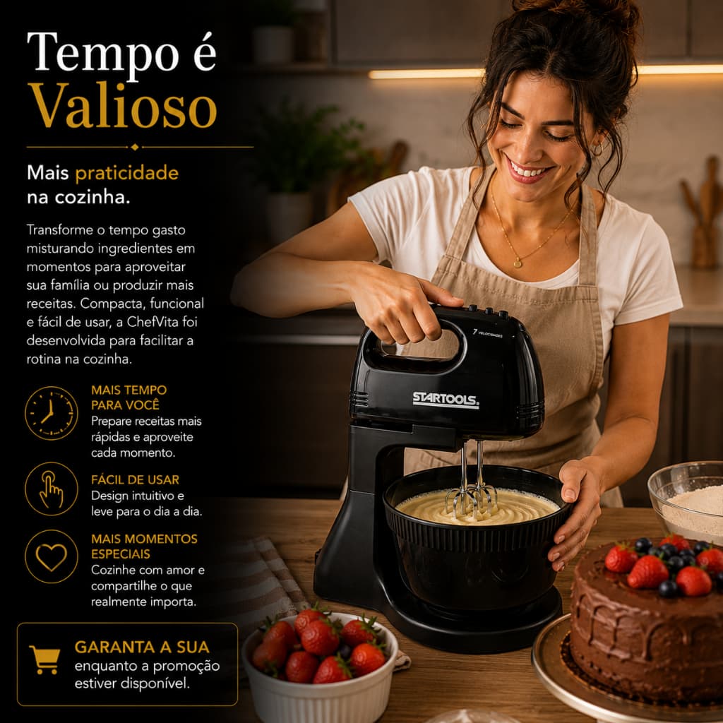 Batedeira Elétrica Prestige Mix 250W 7 Velocidades Tigela 2L Preta 127V para Bolos Massas e Cremes
