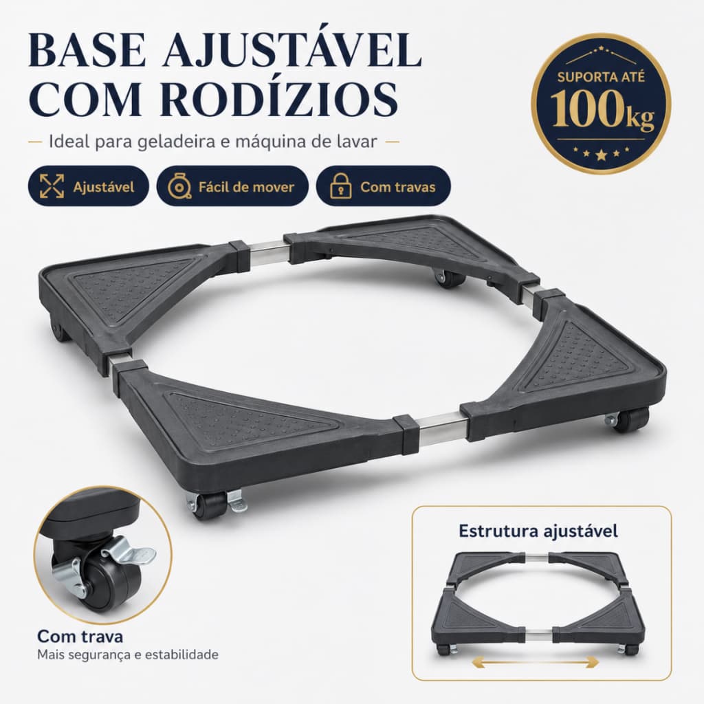 Base Móvel Com Rodinhas Ajustável Para Geladeira e Maquina de Lavar Rodizio Multiuso