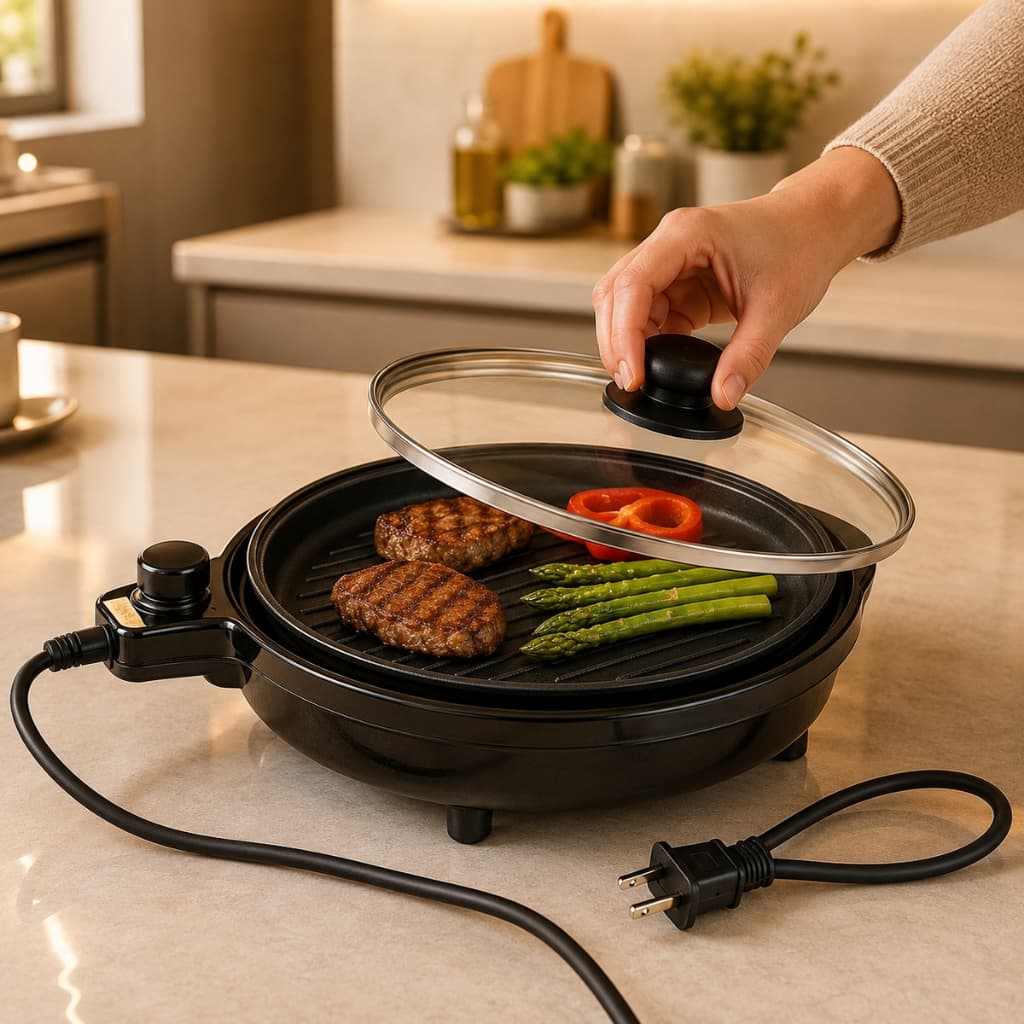 Grill Elétrico Redondo Preta Churrasqueira Carne Assadeira 127V ou 220V