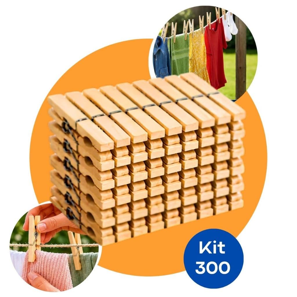 Kit 300 Pregador Prendedor De Madeira Prendedores De Roupa Para Varal Reforçado Tamanho Tradicional