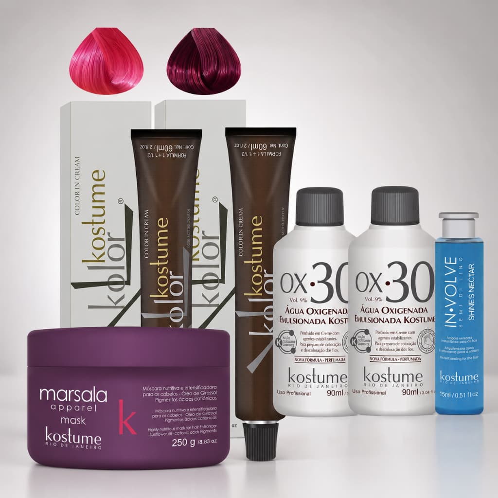 Kit Marsala Kostume Pink Neon + 8.26 + 2 OX 30vol + Máscara Intensificadora