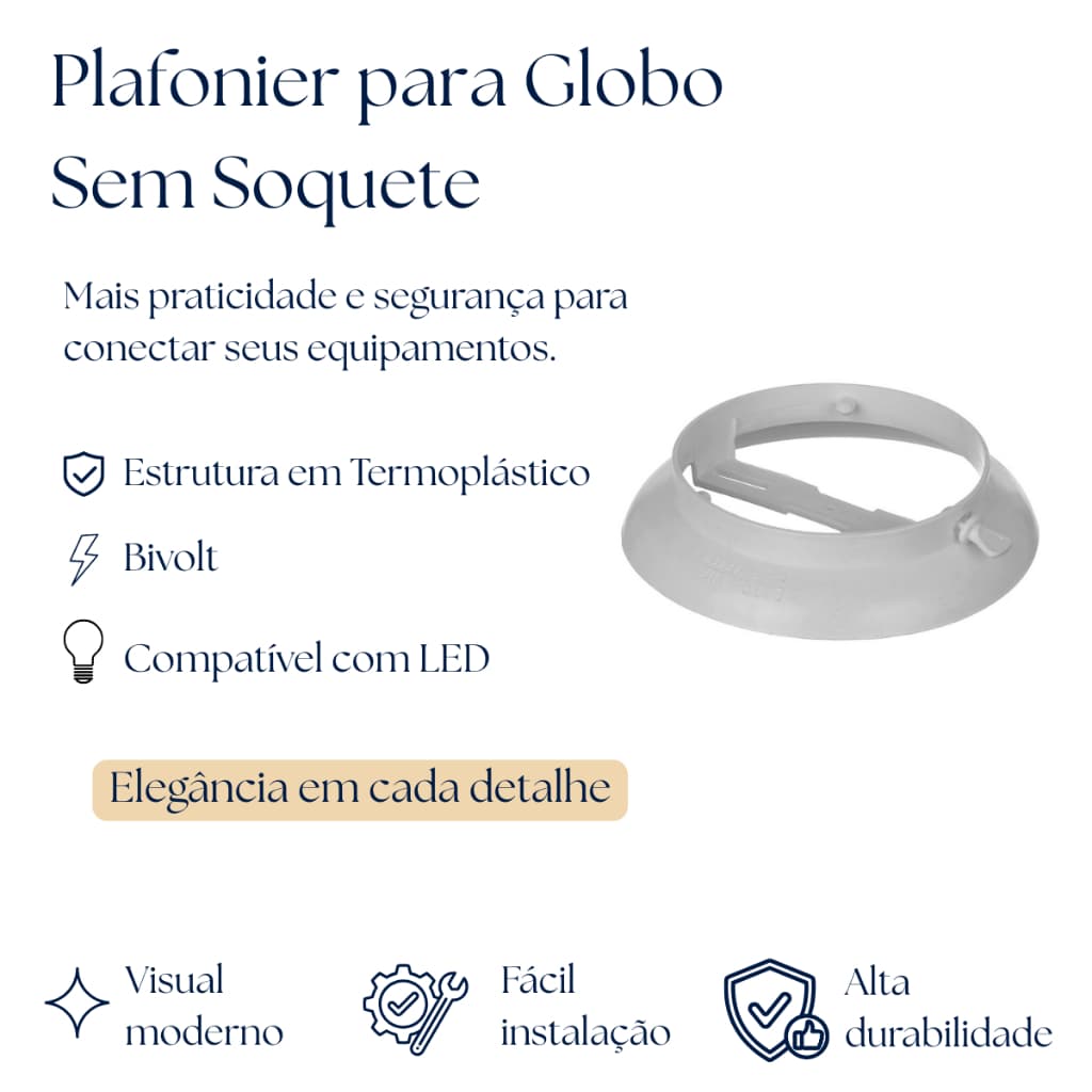 Plafon Decorativo Sem Soquete Para Globo De Plástico Ou Vidro Branco Preto Para 1 Lampada