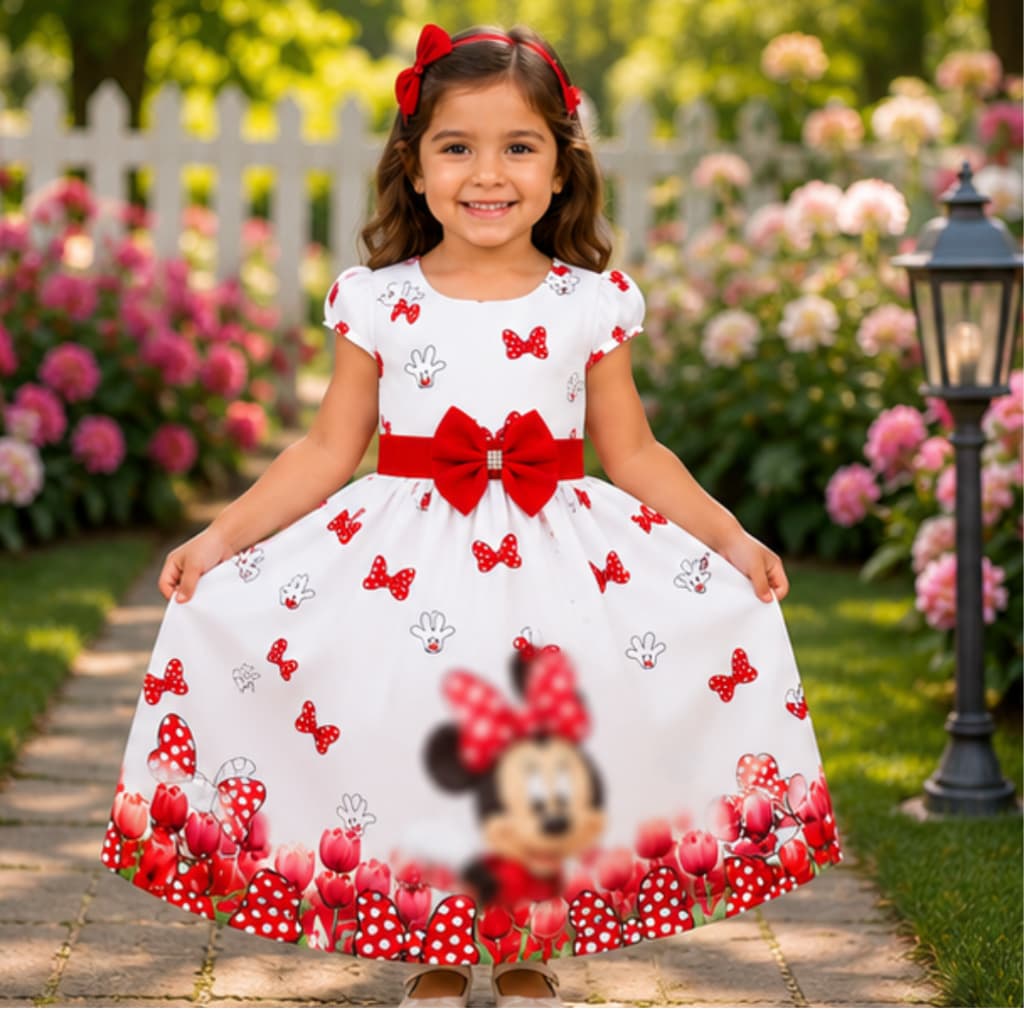 VESTIDO INFANTIL DA MINNIE  VERMELHA PARA MENINAS ANIVERSÁRIO