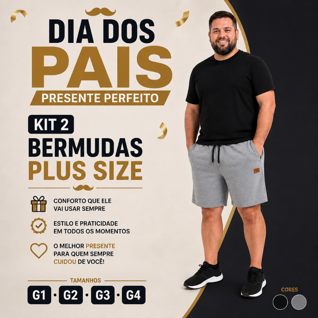 Kit 2 Bermudas Plus Size Masculina Moletinho Premium Com Bolso Cós Elástico Conforto Academia Casual Top