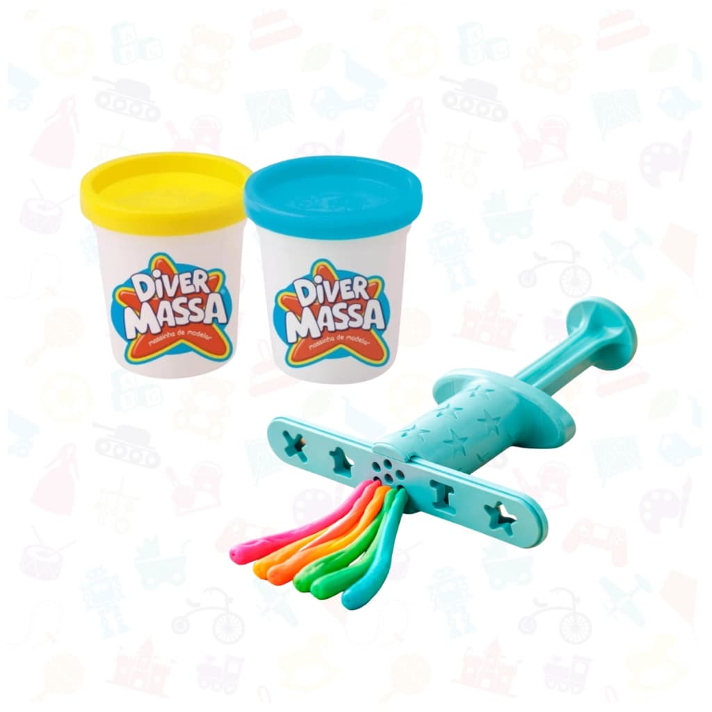 Kit Brinquedo Massinha De Modelar Maquina Extrusora Moldes Infantil + 2 Potes Sortidos