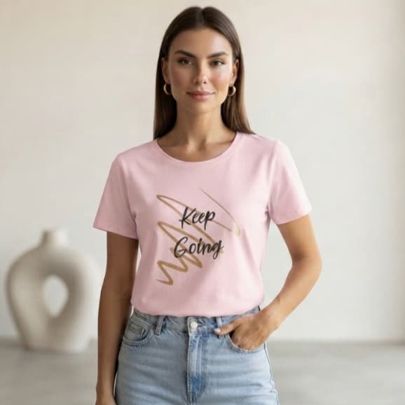 T-shirt Feminina 100% Algodão Peruano Blusa Casual TShirt Estampa Keep Going Gola Careca Premium Luxo