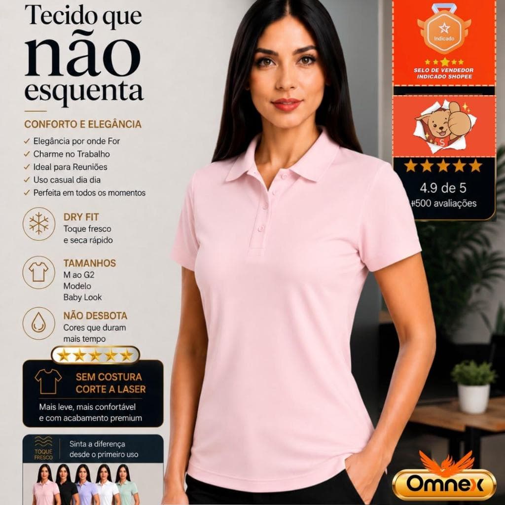 Camisa Polo Feminina Tecido Gelado Dry Fit Elegante Casual Trabalho Fresquinha