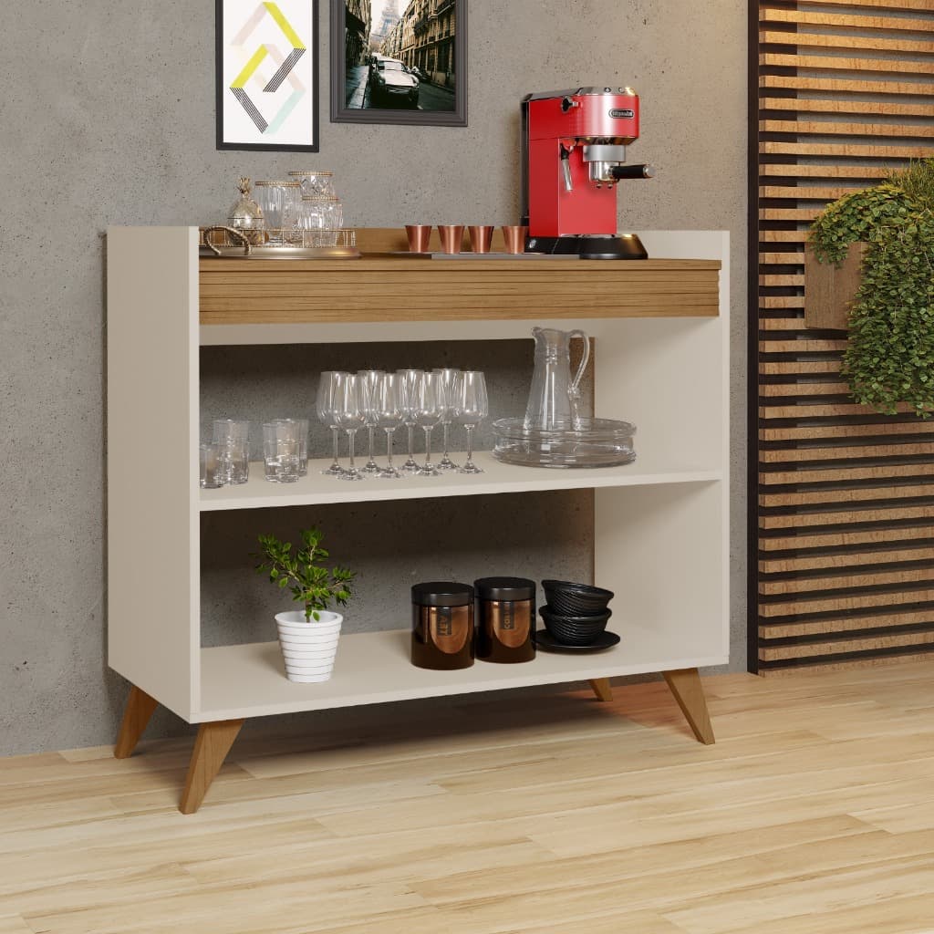 Buffet cantinho do café com prateleira 100% MDF de 15 mm pés de madeira