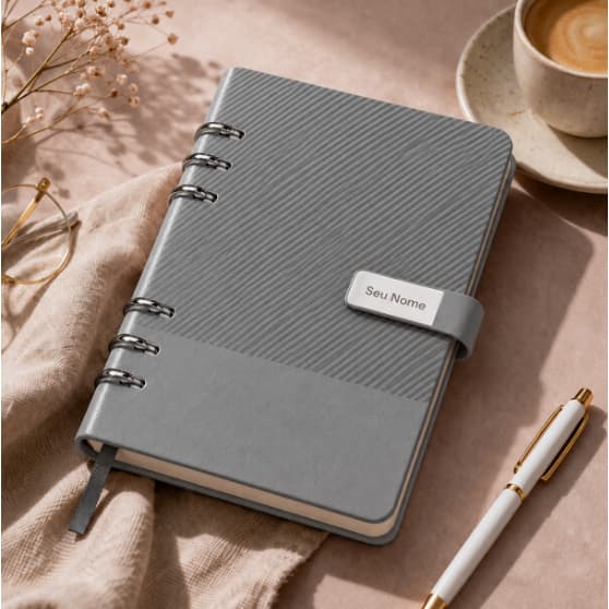 Caderno Fichário A5 em Couro Sintético com Fecho Magnético – Personalizado com Nome
