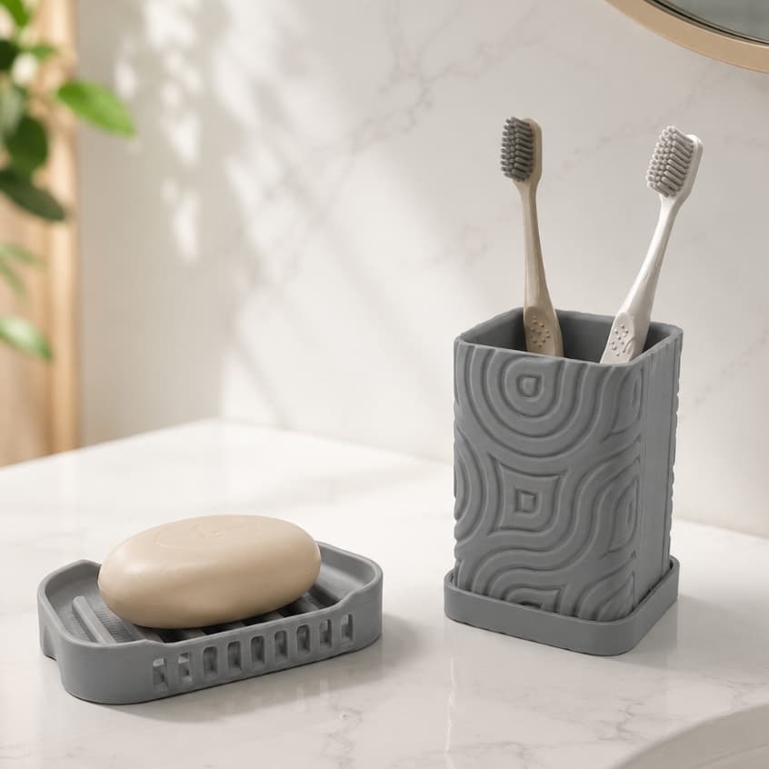 Kit de Higiene para Banheiro com Porta Escova de Dente e Saboneteira