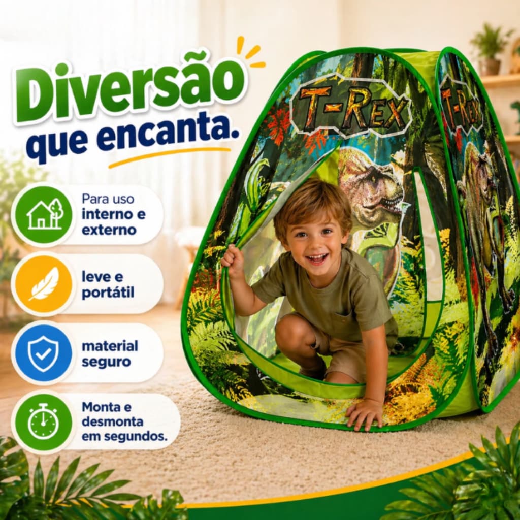 Barraca Infantil Dobrável Toca Tenda Cabana Unissex Dinossauro Militar Princesa Médico para Menino e Menina (Verde Dino)