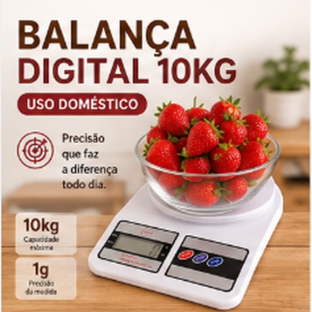 Balança Digital de Cozinha 10kg com Display LCD | Alta Precisão 1g | Função Tara