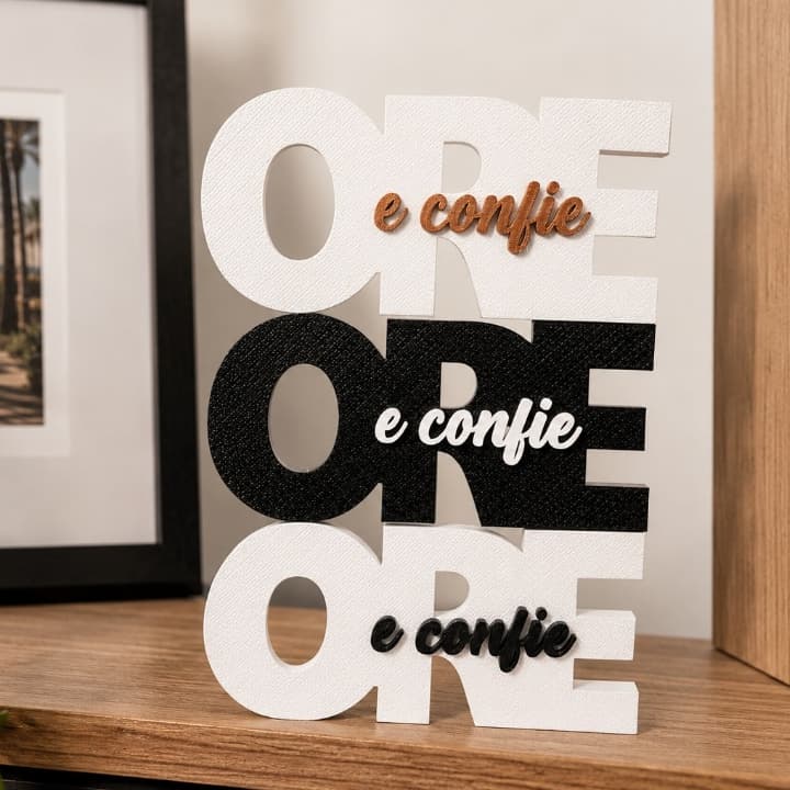 Letreiro Decorativo ORE e Confie para Mesa ou Parede Frase Motivacional Enfeite para Sala, Quarto e Escritório
