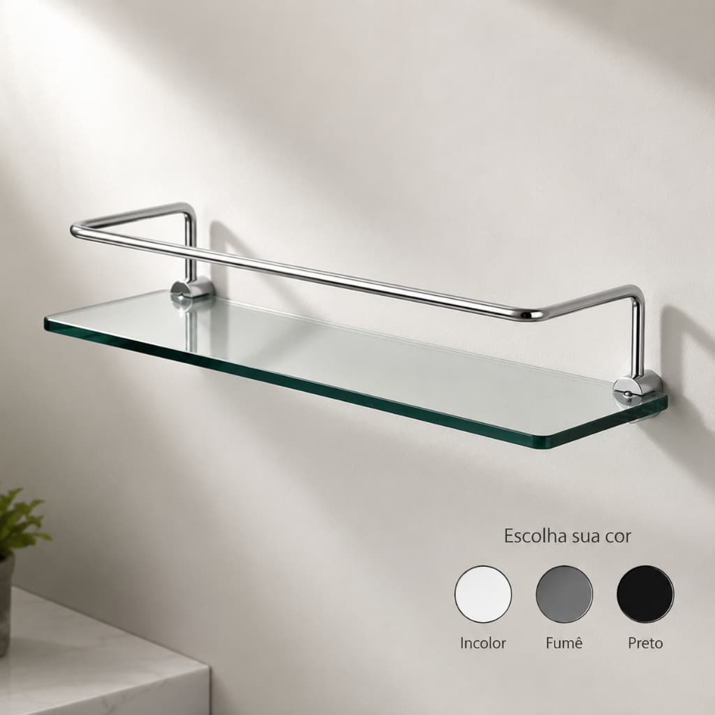 Porta Shampoo Prateleira Suporte Para Banheiro Reto Vidro 6mm Várias Cores 30cm