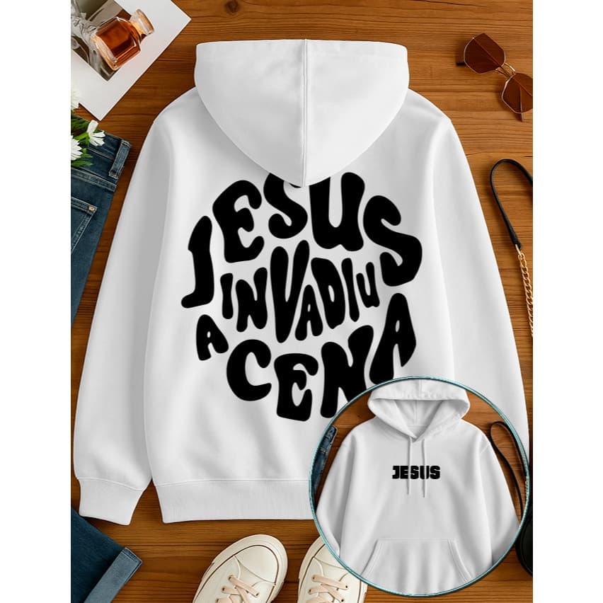 Moletom Estampada Jesus Invadiu A Cena Confortável Blusa De Frio 100% Algodão Alta Qualidade