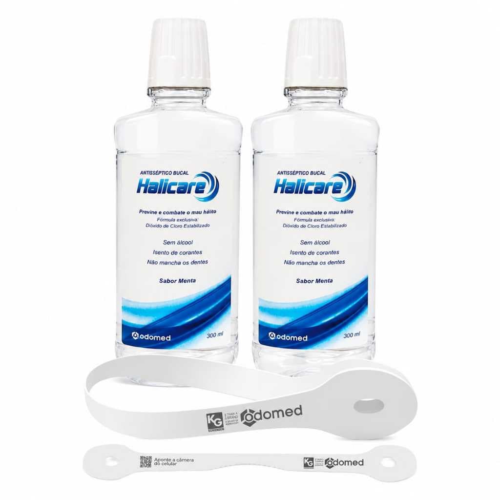 Kit 2 Halicare Enxaguante Bucal 300ml + Limpador de Lingua Odomed