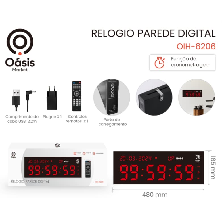 Cronometro Painel Parede Digital Data Temperatura Calendário