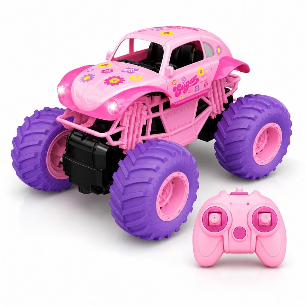 Carrinho Controle Remoto Recarregável Brinquedo Fusca Rosa
