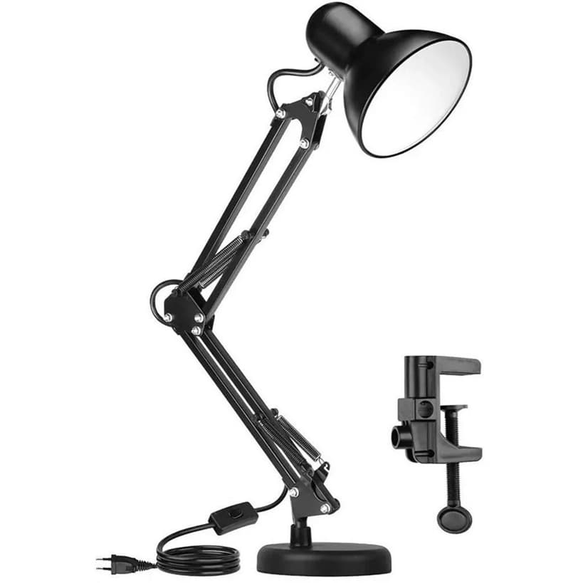 Luminária De Mesa AT-1002 Articulada Abajur Modelo Pixar Com Base e Garra - Cor Preta