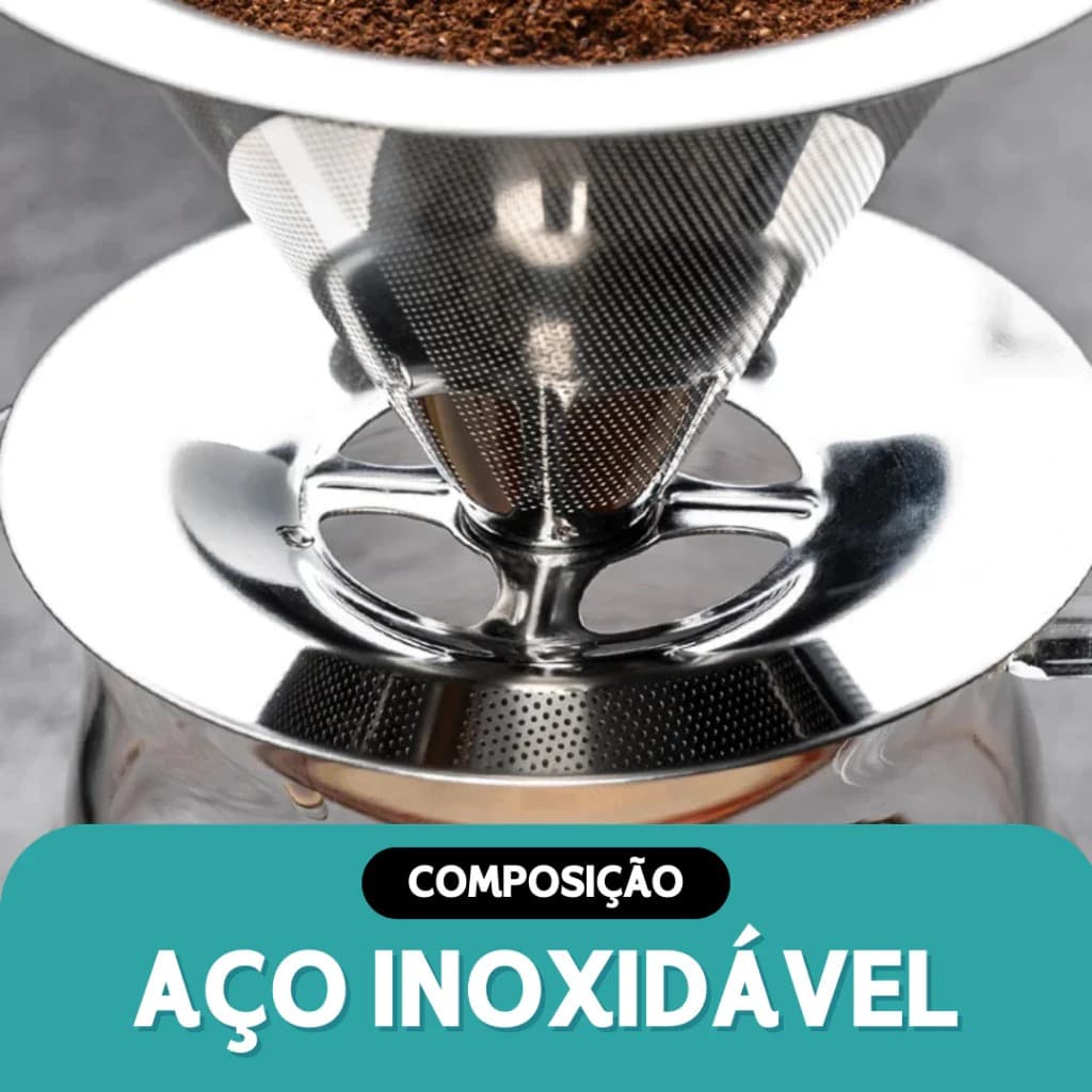 Filtro Coador De Café Inox 103 - Com Pegador em Silicone - Peneira Aço Reutilizável - CH
