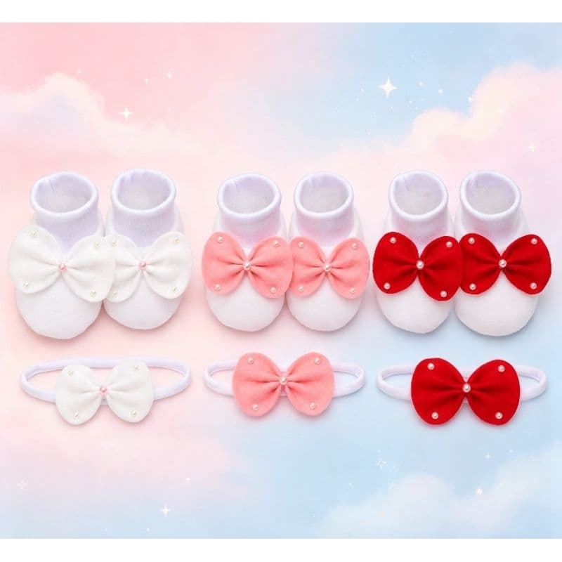 Pantufa para Bebê RN com Tiara de Meia de Seda | Kit Menina em Soft  | Recém-Nascido 0 a 3 Meses
