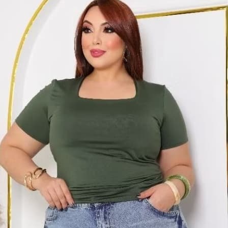 Babylook plus size blusa feminina forro duplo gola  quadrada