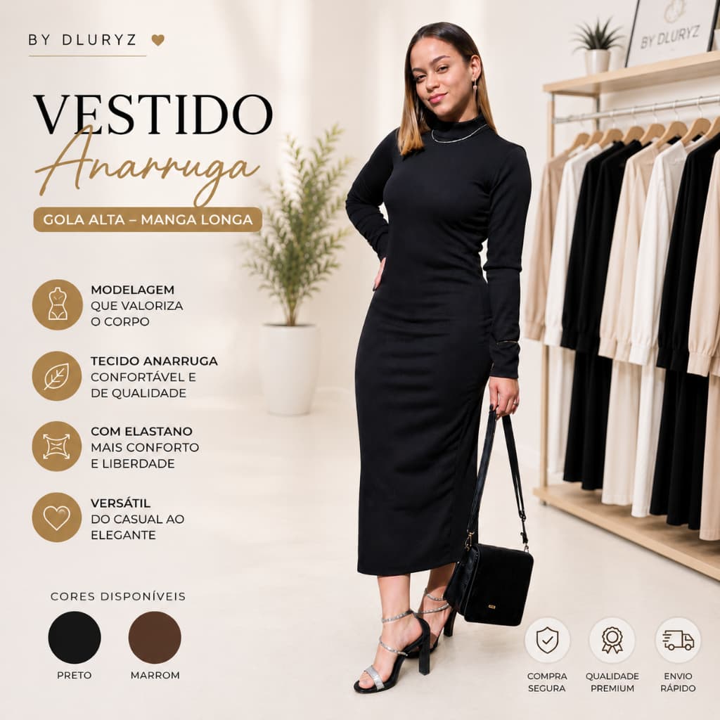 Vestido Midi Manga Longa - Estiloso e Confortavel Para Todas as Ocasiões