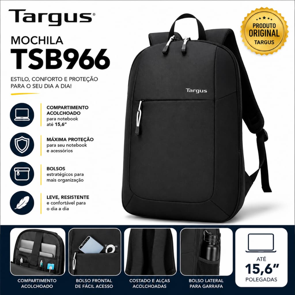 Mochila Notebook Unisex Targus Casual e Executiva Resistente a Agua Com Garantia * ENVIO NO MESMO DIA UTIL *