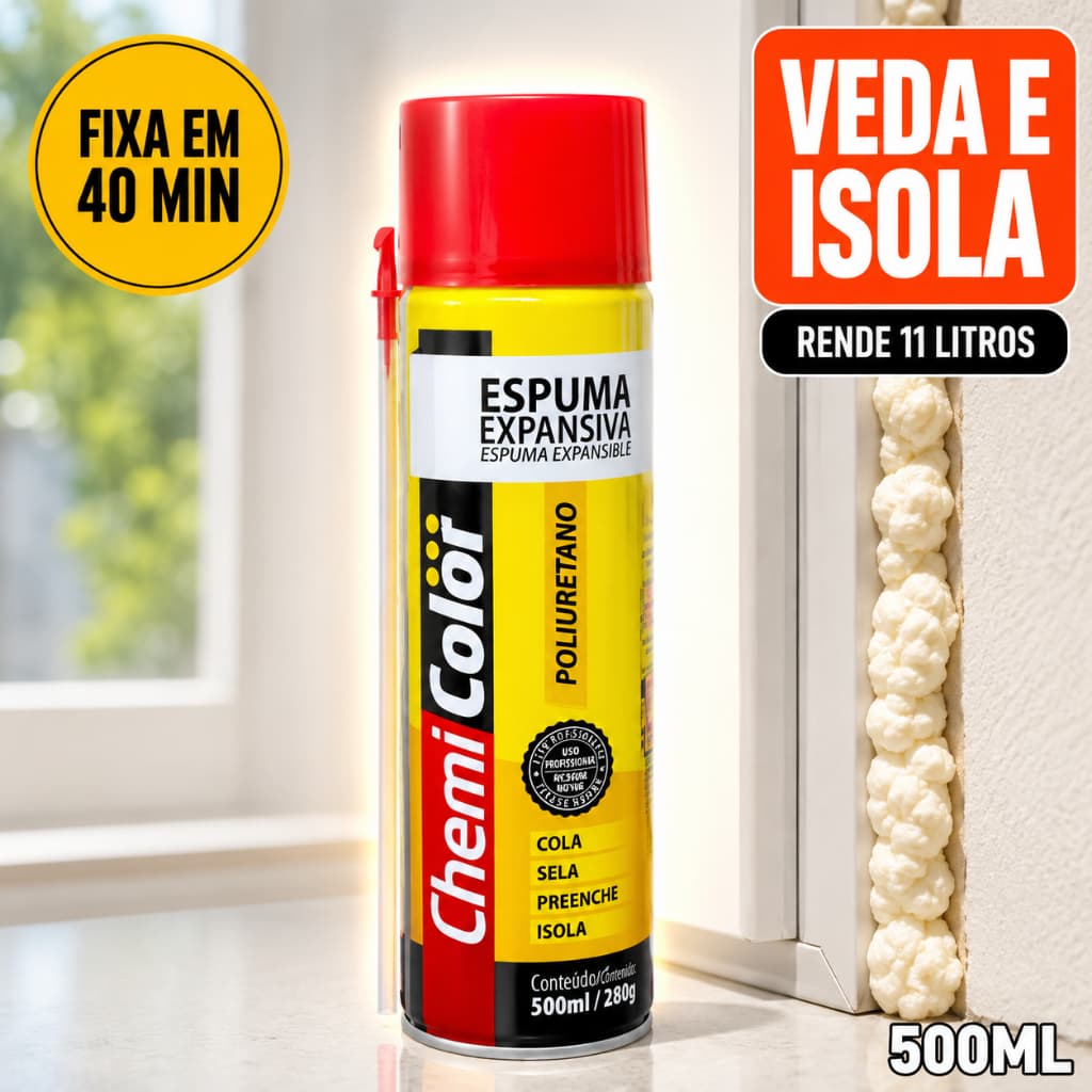 Espuma Expansiva Poliuretano 500ml Veda Preenche e Isola Fresta Porta Janela e Ar Condicionado