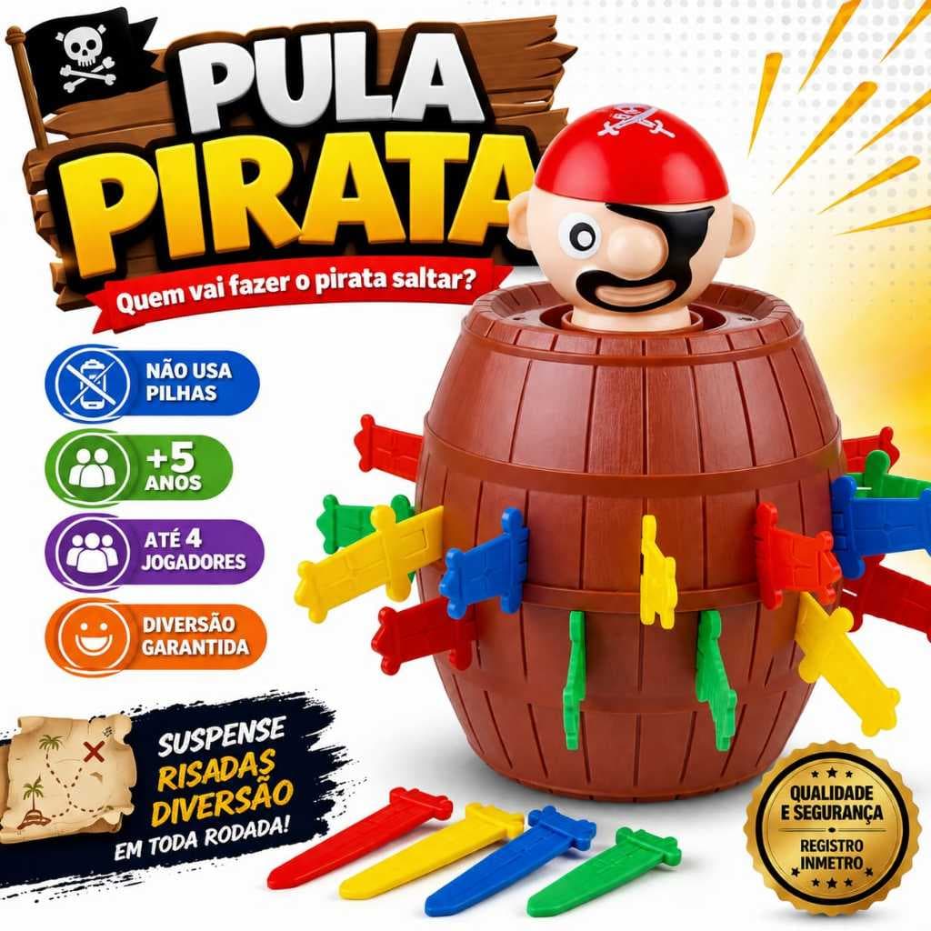Brinquedo Educativo Jogo Pula Pirata Infantil Barril 16 Espadas Divertido Educativo Clássico Família