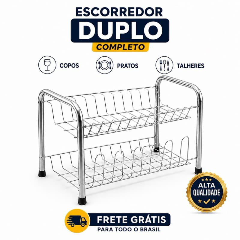 Escorredor de Louça duplo luxo resistente copos prator e talheres