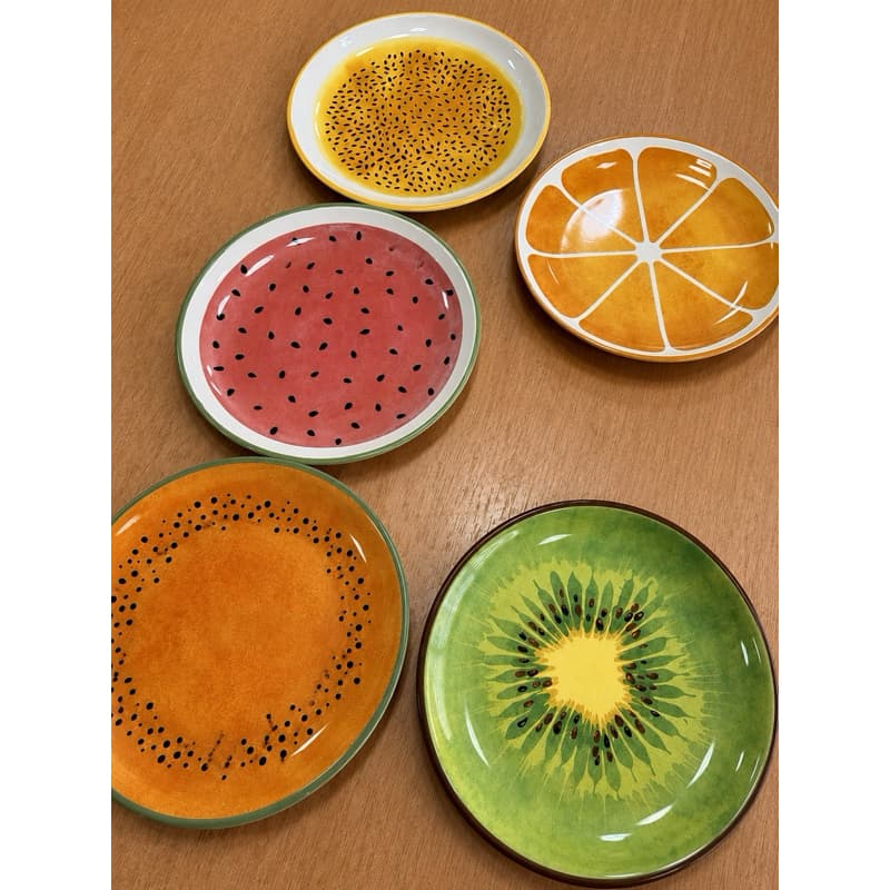 Kit com 5 Pratos Rasos Salada de Frutas 21 cm Frutas Coloridas Alleanza Ceramica