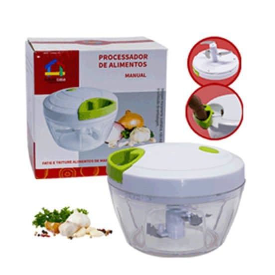 Processador Manual 500ml Lâminas Alimentos Alho Frutas Cogumelos Multiuso Triturador
