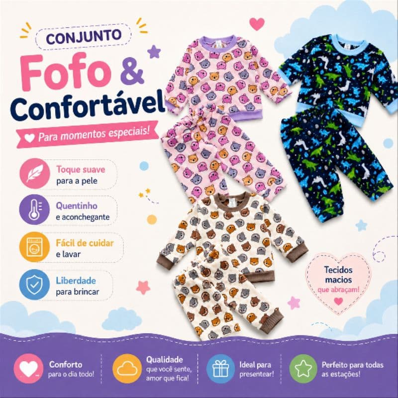 Conjunto para bebê menino e menina soft fleece fofinho