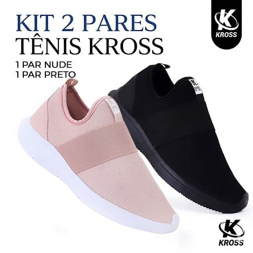 Kit 2 Pares Tênis Kross Nude Slip-On Feminino Meia Esportivo Academia Casual Confortavel Caminhada