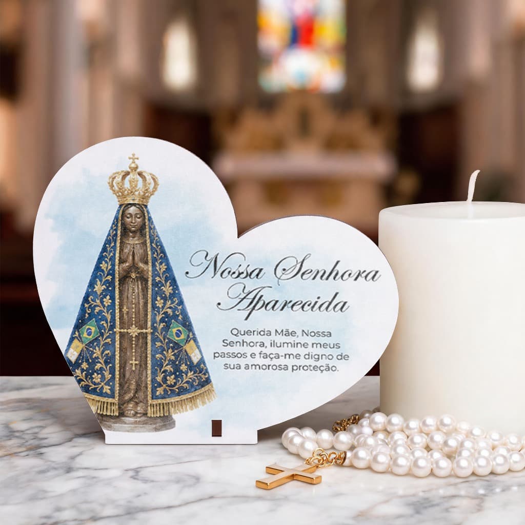 Lembrancinha Católica de Coração Nossa Senhora Aparecida MDF Decoração para Eventos - Kit de 45 unidades